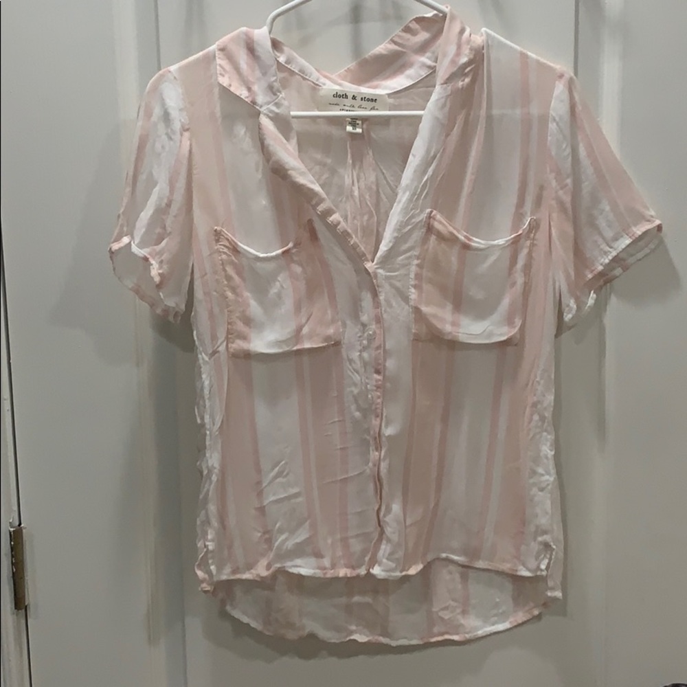 ANTHRO pink and white striped button down